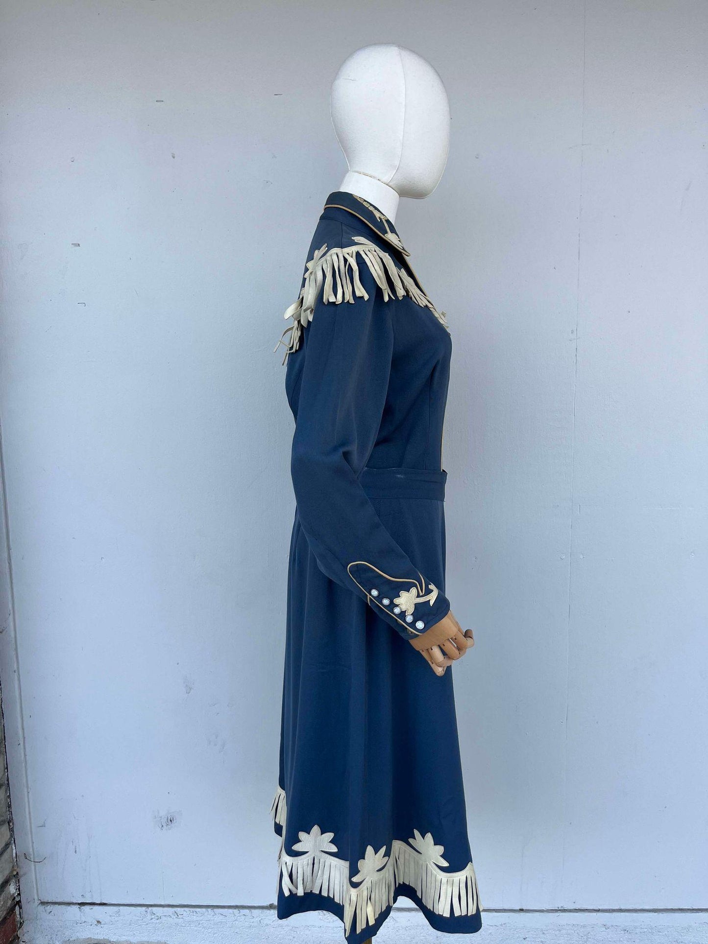 Rare Find 1940s Blue & White Fringe Gab Western Suit- M