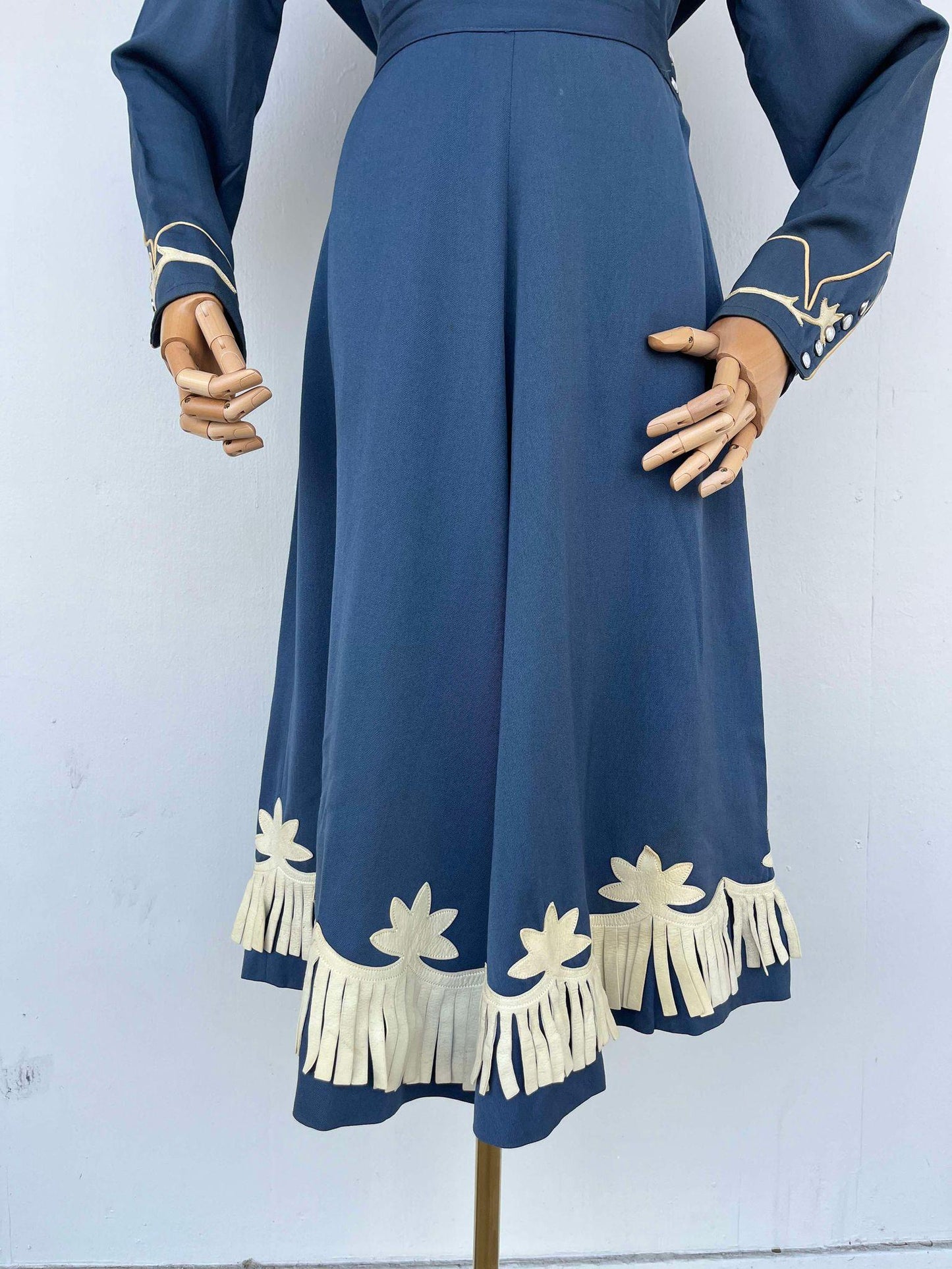 Rare Find 1940s Blue & White Fringe Gab Western Suit- M