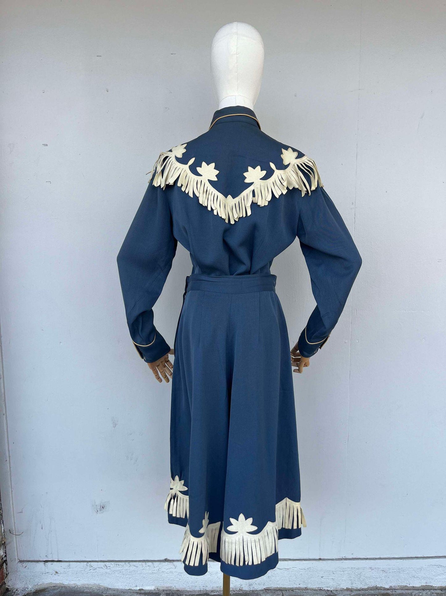 Rare Find 1940s Blue & White Fringe Gab Western Suit- M