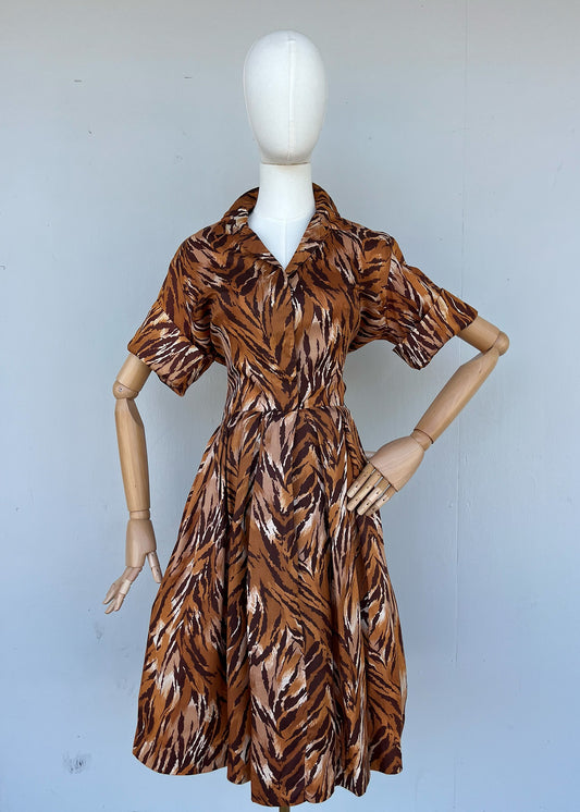 1950s 1960s Wild Print Tiger Dress- S/M