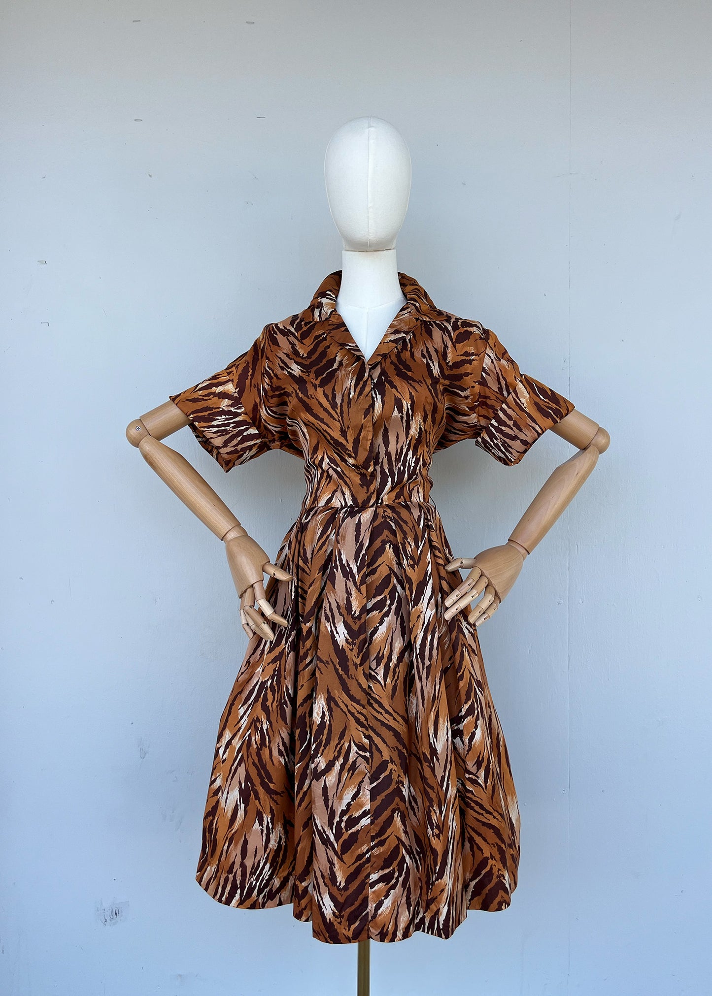 1950s 1960s Wild Print Tiger Dress- S/M