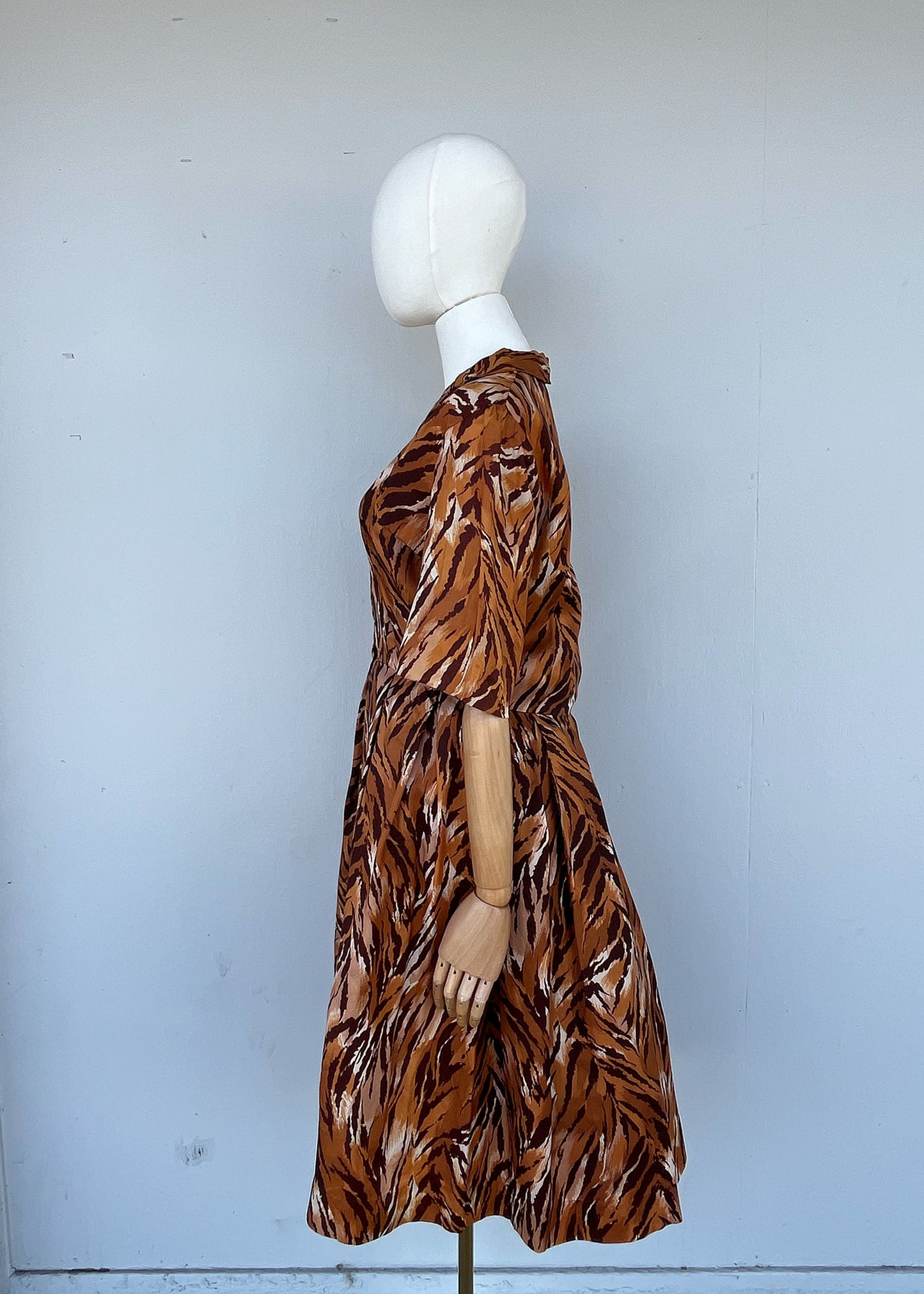 1950s 1960s Wild Print Tiger Dress- S/M