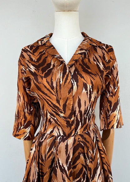 1950s 1960s Wild Print Tiger Dress- S/M