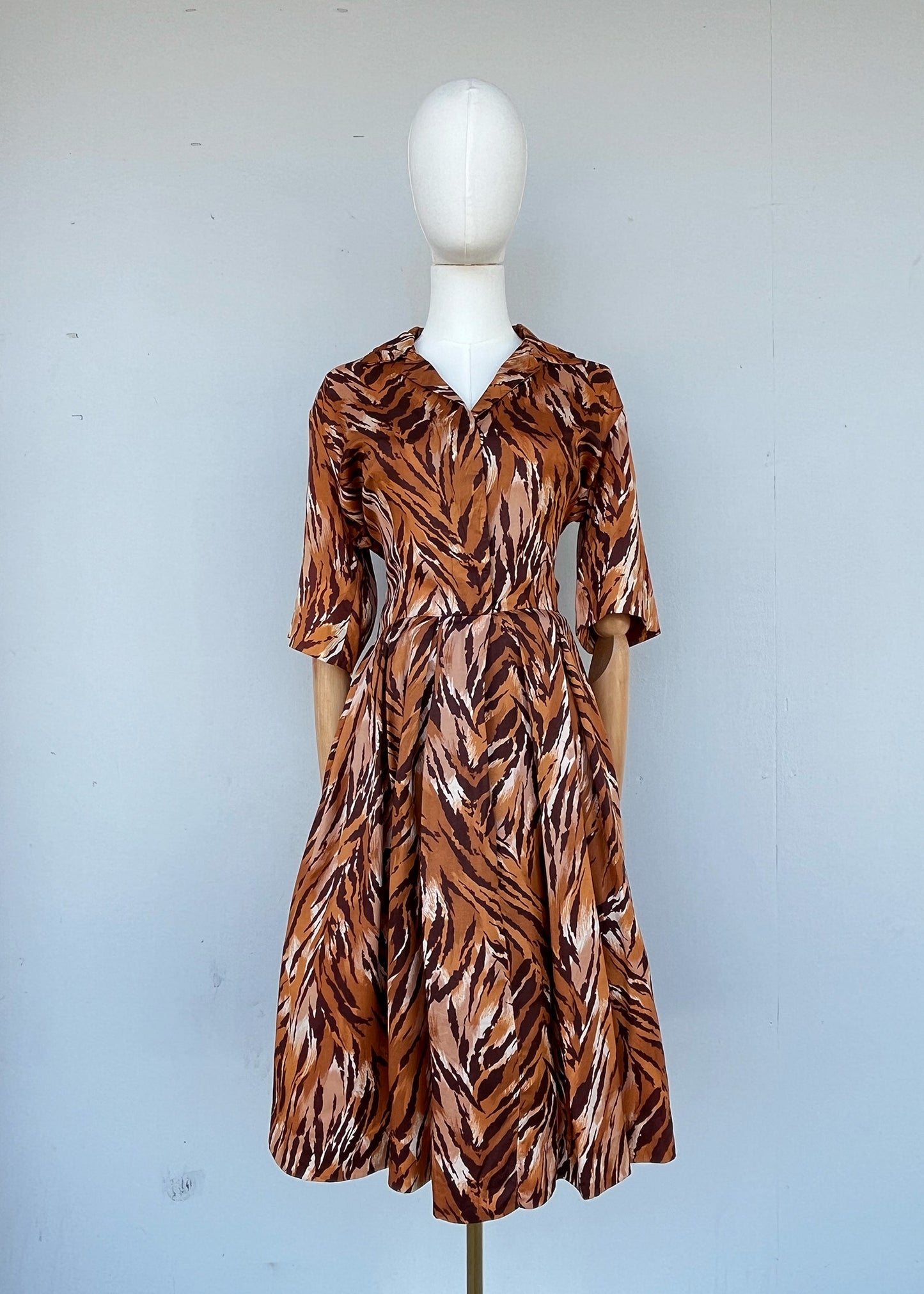 1950s 1960s Wild Print Tiger Dress- S/M