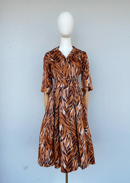 1950s 1960s Wild Print Tiger Dress- S/M