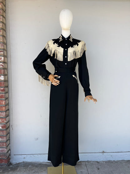 Rare Find 1940s Black & White Gab Western Suit- M