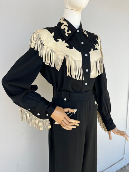 Rare Find 1940s Black & White Gab Western Suit- M