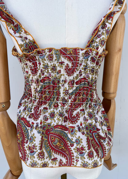 C. Late 1970s Paisley Sun Sleeve Top Blouse- M