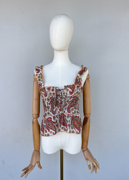 C. Late 1970s Paisley Sun Sleeve Top Blouse- M