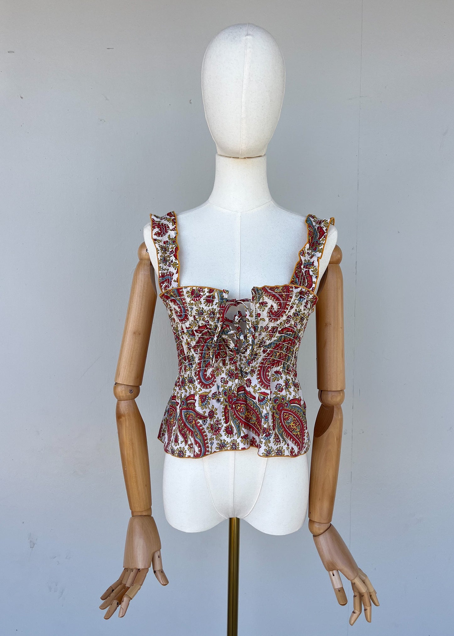 C. Late 1970s Paisley Sun Sleeve Top Blouse- M