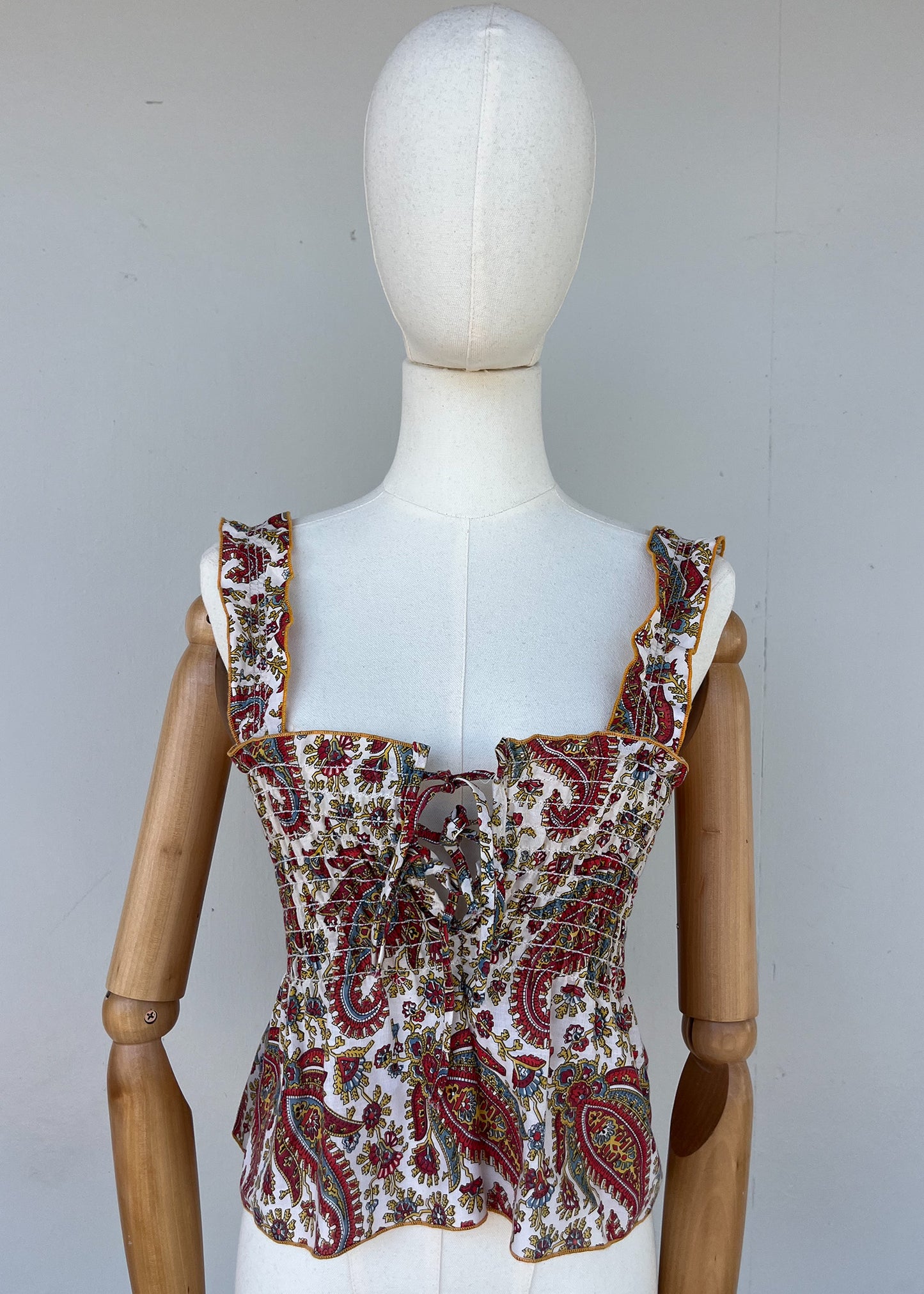 C. Late 1970s Paisley Sun Sleeve Top Blouse- M