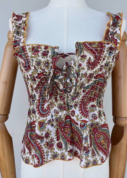 C. Late 1970s Paisley Sun Sleeve Top Blouse- M