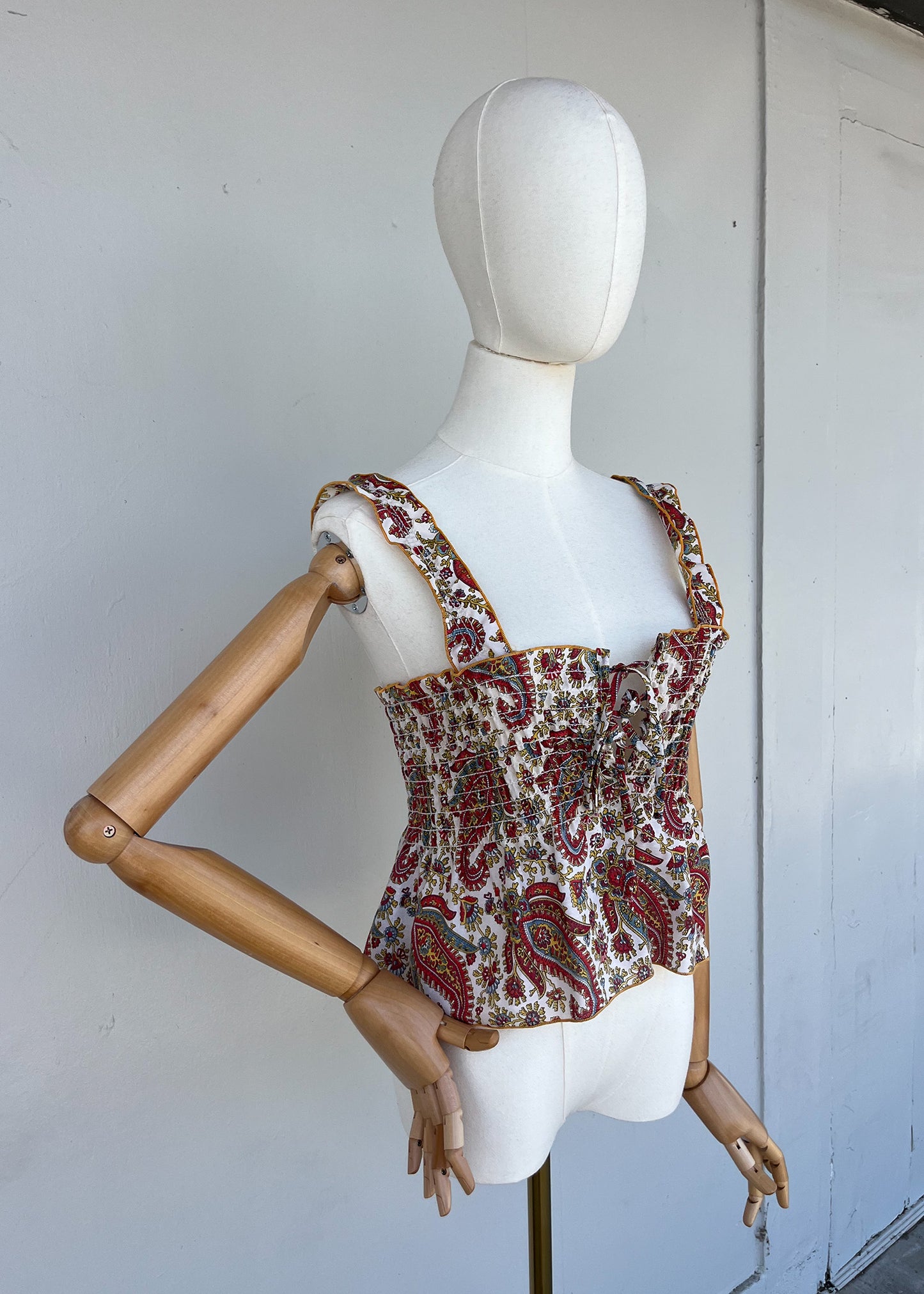 C. Late 1970s Paisley Sun Sleeve Top Blouse- M