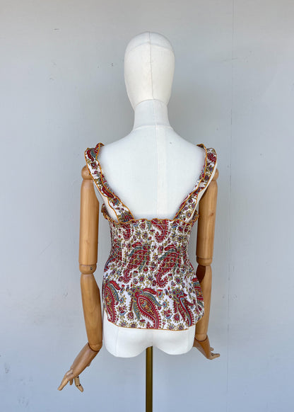 C. Late 1970s Paisley Sun Sleeve Top Blouse- M