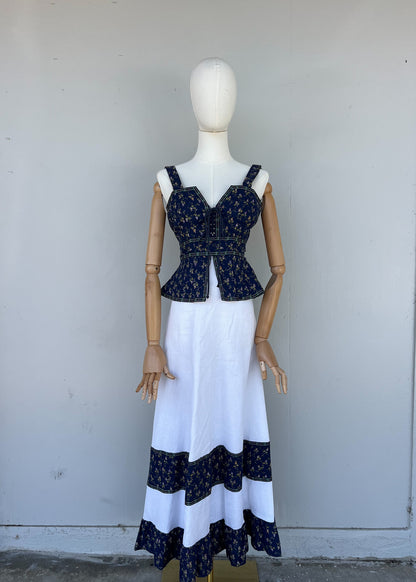 C.  1970s Prairie Sleeveless Sun Dress By Gunne Sax- XS