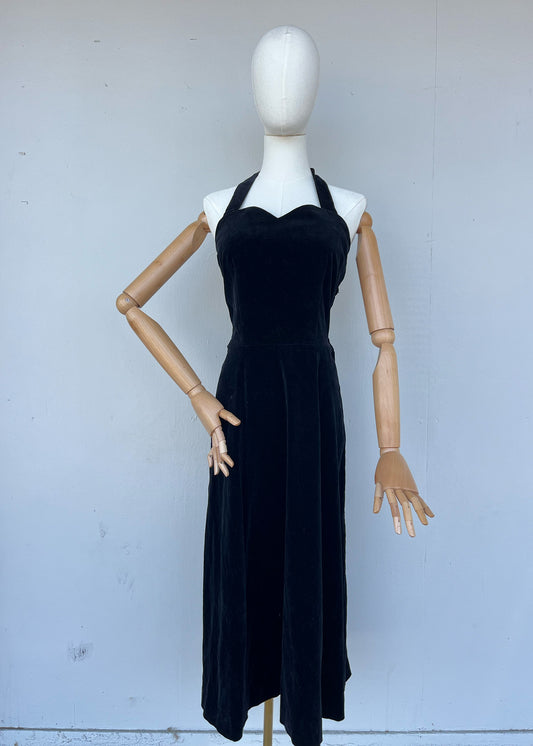 1950s LBD Halter Velvet Cocktail Wiggle Dress- S